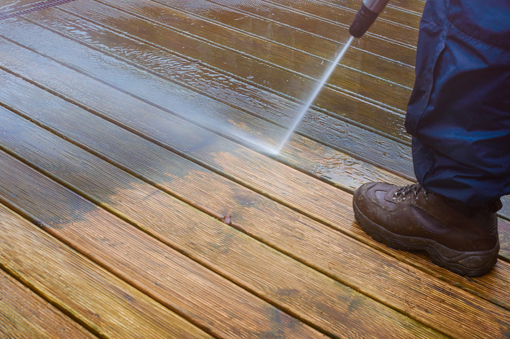 Pressure washing a deck